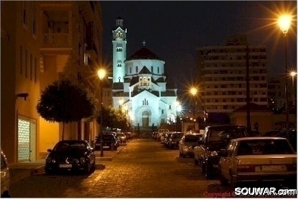 Beirut Orthodox Church at night