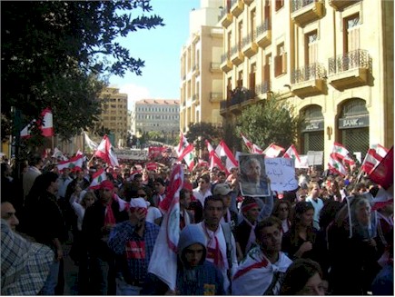 Tens of thousands of protesters gather in Beiruts Martyrs Square.