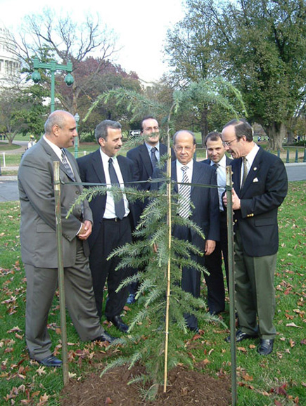 G. Michel Aoun in Washington planting a cedar tree